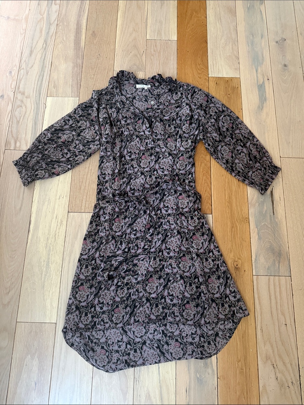 Ulla Johnson Black and Pink Floral Ruffle Midi Dress